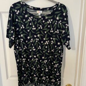 LuLaRoe Hailey Navy and Green Floral Short Sleeve Top